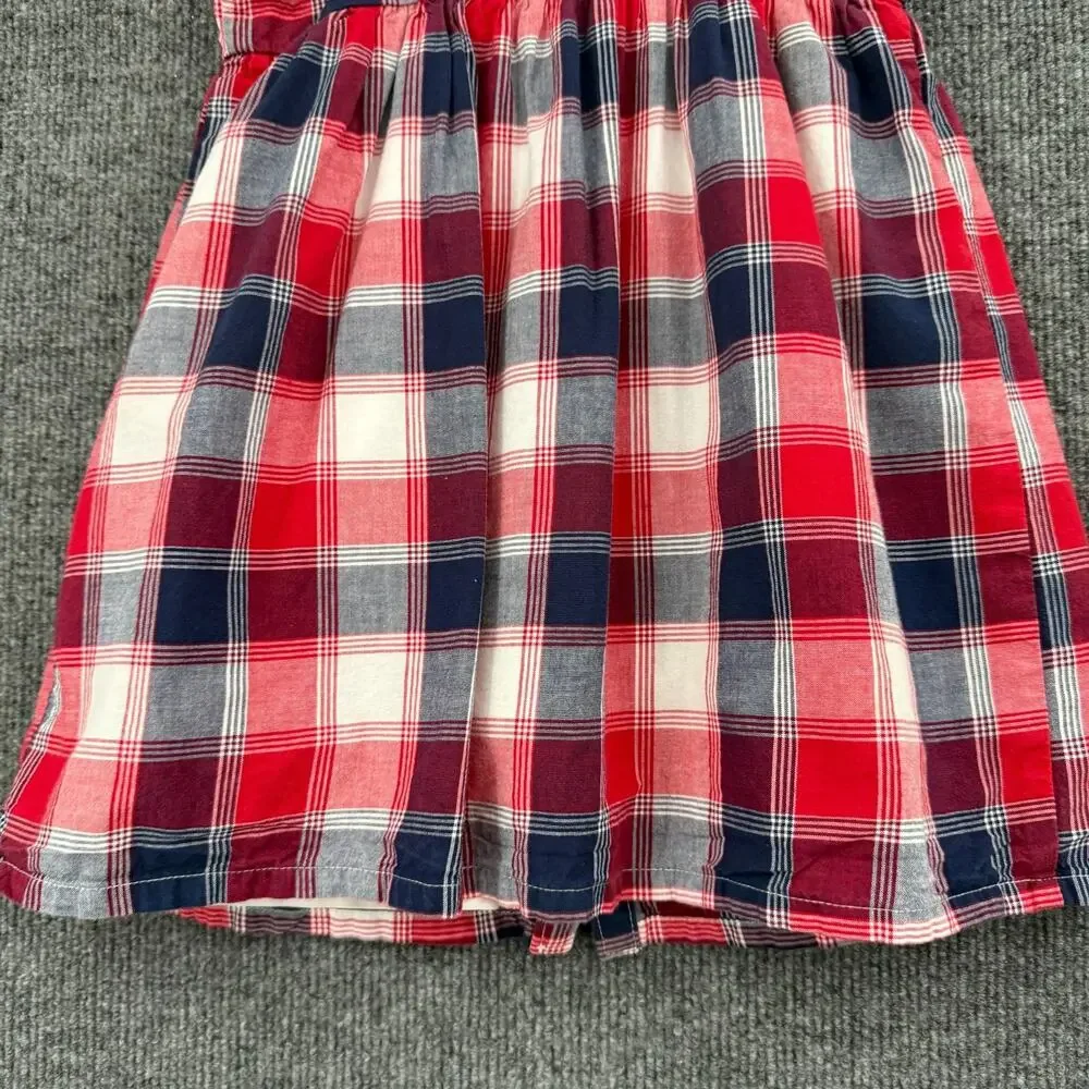 Oshkosh B'gosh Girls Jumper Sleeveless Dress Size 3 Red White Blue Plaid Cotton